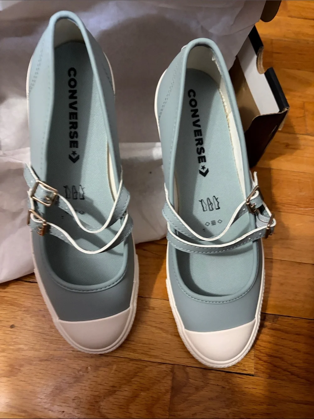 Converse Women's Double-Strap Mary Jane in Light Blue and White